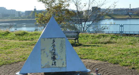 多摩川決壊の碑～昭和49年「多摩川水害」のモニュメント／多摩川氾濫・多摩川散歩