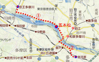多摩川50景「狛江の五本松」へのアクセス～多摩川50景　狛江の五本松／多摩川散歩
